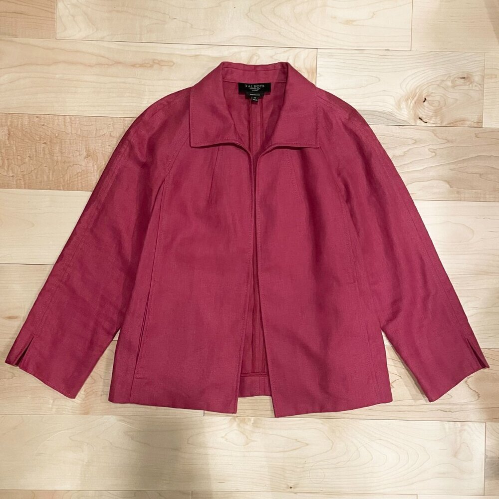 Like New 100% Irish Linen Talbots Open Jacket Raspberry Pink Medium